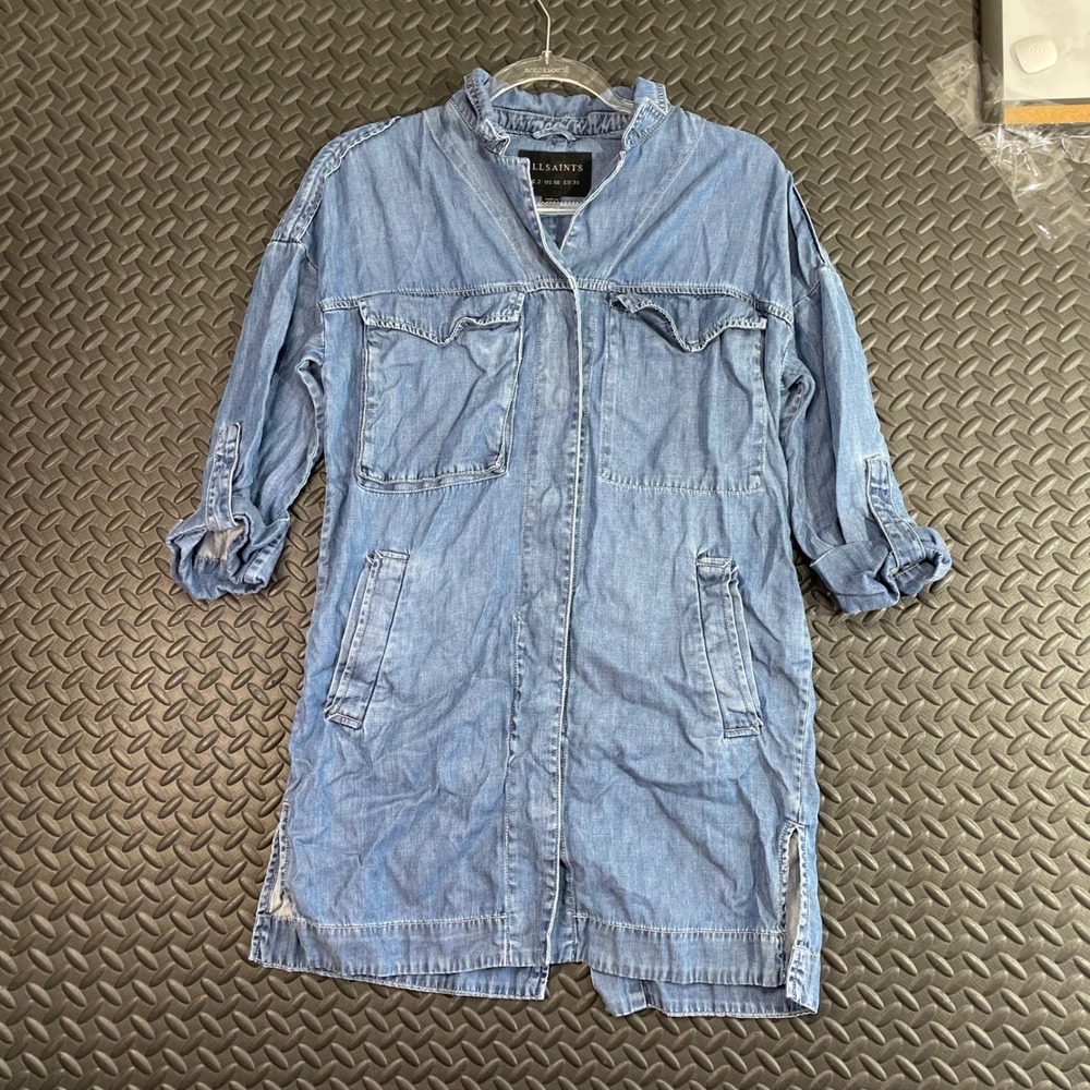 All Saints‎ Blue Denim Button Up Long Shirt Casual Wear Women's Size 00